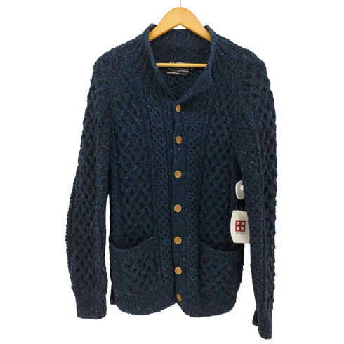 H. ROBINSON KNITTING イギリス製 総柄 木ボタン ウール ローゲージ ケーブル ニット ジャケット メンズ 2
