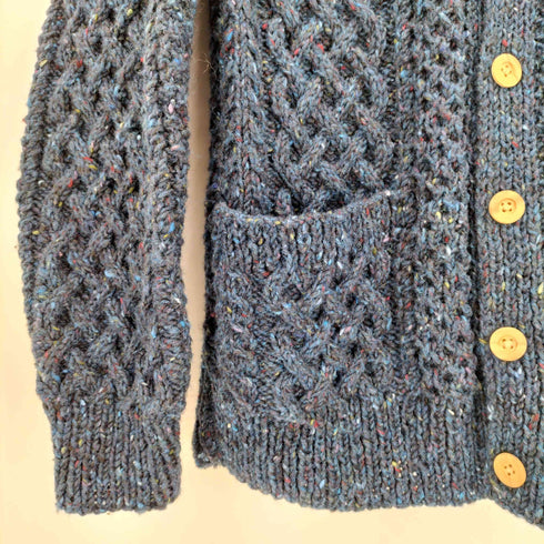 H. ROBINSON KNITTING イギリス製 総柄 木ボタン ウール ローゲージ ケーブル ニット ジャケット メンズ 2