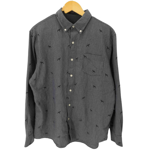 チャップス CHAPS STRETCH EASY CARE 千鳥格子BD L/S シャツ 犬 総柄 メンズ import:L