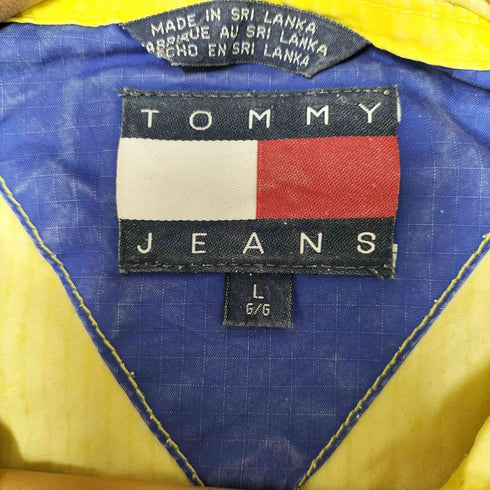 トミージーンズ tommy jeans 90S アームロゴプリント カンガルーポケット リップストップ ナイロンアノラックジャケット メンズ import:L