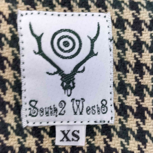 サウスツーウェストエイト SOUTH2 WEST8 V NECK SHIRT (Cotton Flannel / Houndstooth) - GREEN/BEIGE/BLACK プルオーバースモック メンズ JPN:XS