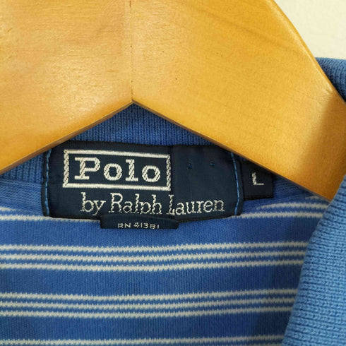 ポロバイラルフローレン Polo by RALPH LAUREN USA製 ポニー刺繍 ボーダー ポロシャツ メンズ import:L