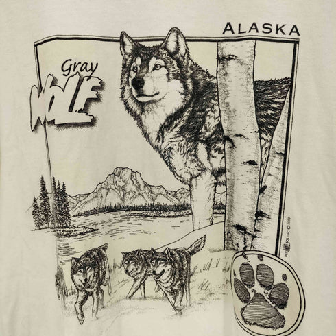 DELSOL 00s メキシコ製 ©2000 アラスカ gray WOLFプリントTシャツ メンズ import:M