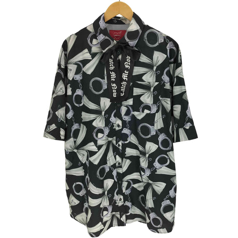 ジェイミーエーエヌケー jamie リボン柄Bigシャツ 手錠 リボン 総柄 プリント フロント リボン S/S シャツ ワンピース レディース JPN:M