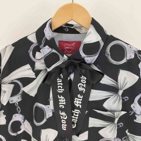 ジェイミーエーエヌケー jamie リボン柄Bigシャツ 手錠 リボン 総柄 プリント フロント リボン S/S シャツ ワンピース レディース JPN:M