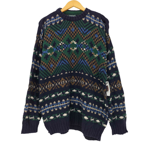 チャップスラルフローレン CHAPS RALPH LAUREN 90s USA製 マルチカラー ダイヤ 総柄ニット メンズ import:XL