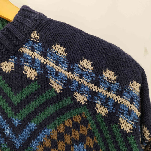 チャップスラルフローレン CHAPS RALPH LAUREN 90s USA製 マルチカラー ダイヤ 総柄ニット メンズ import:XL