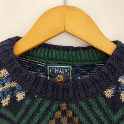 チャップスラルフローレン CHAPS RALPH LAUREN 90s USA製 マルチカラー ダイヤ 総柄ニット メンズ import:XL