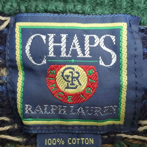 チャップスラルフローレン CHAPS RALPH LAUREN 90s USA製 マルチカラー ダイヤ 総柄ニット メンズ import:XL