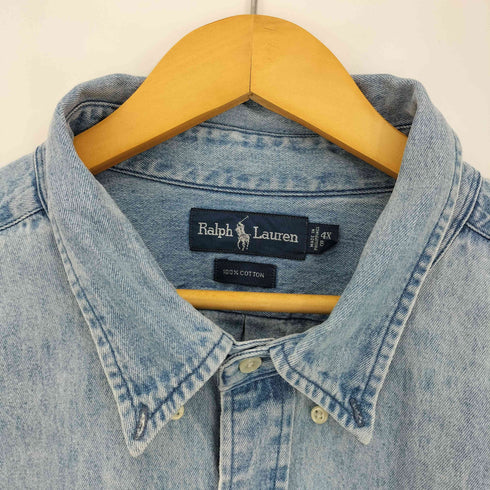 ラルフローレン RALPH LAUREN 90s ポニー刺繍 オーバーサイズ ボタンダウンデニムシャツ メンズ 4X