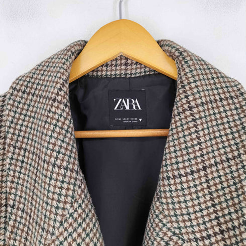 ザラ ZARA チェック柄 ウール オーバーサイズ ダブルチェスターコート レディース US M