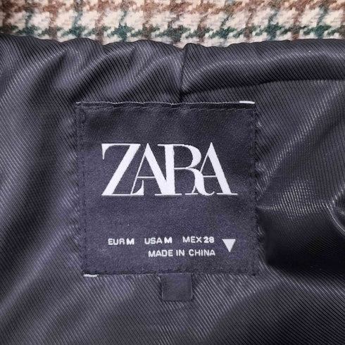 ザラ ZARA チェック柄 ウール オーバーサイズ ダブルチェスターコート レディース US M