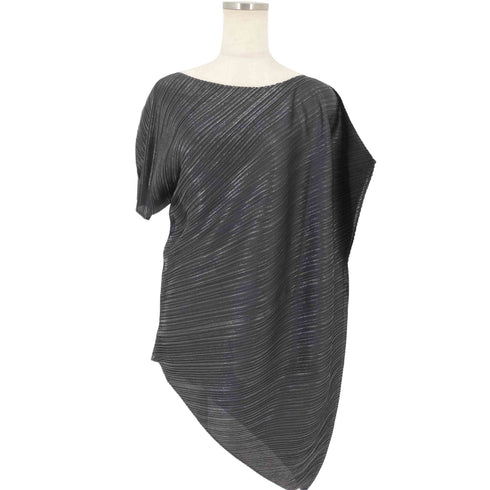 プリーツプリーズイッセイミヤケ PLEATS PLEASE ISSEY MIYAKE アシンメトリー箔プリントプリーツトップス レディース JPN:3