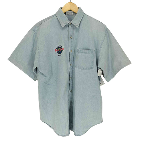 ハードロックカフェ Hard Rock Cafe ロゴ刺繍半袖デニムシャツ made in usa メンズ JPN:M