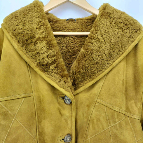 DIBI DONNA SHEARLING イタリア製 クロスステッチ スウェード ムートン コート レディース EUR:40
