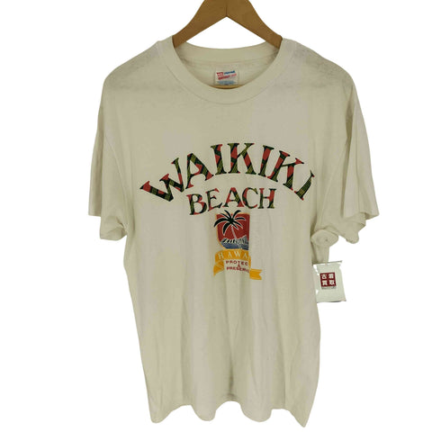90S Hanes HEAVYWEIGHT 50/50 ボディ USA製 WAIKIKI BEACH ヤシの木 プリント Tシャツ シングルステッチ メンズ import:L