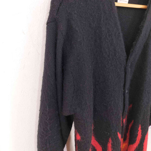 ペニーズ PENNEYS 別注 ビッグシルエット モヘヤタッチ 総柄 ルーズカーディガン ファイヤーパターン メンズ JPN:L