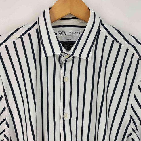 ザラ ZARA SLIM FIT ストライプ ストレッチ シャツ メンズ import:L