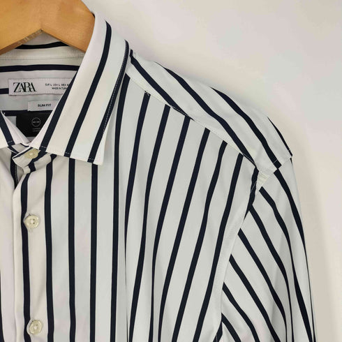 ザラ ZARA SLIM FIT ストライプ ストレッチ シャツ メンズ import:L