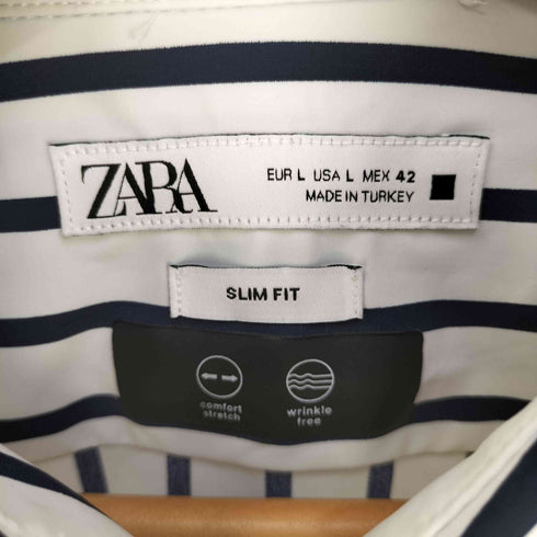 ザラ ZARA SLIM FIT ストライプ ストレッチ シャツ メンズ import:L