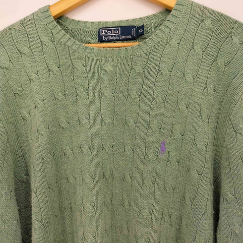 ポロバイラルフローレン Polo by RALPH LAUREN 90S ポニー刺繍 シルク ケーブルニット セーター メンズ JPN:XL