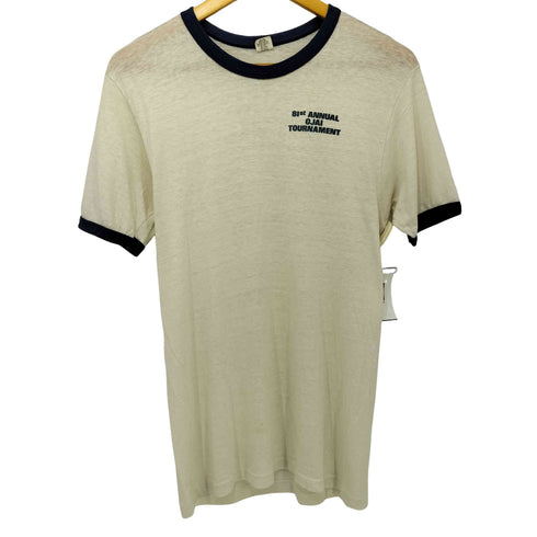 ヘインズ Hanes 70-80s 三角タグ オレンジタグ チビタグ QJAI VALLEY RACQUET CLUB ショートスリーブ リンガーTシャツ メンズ import:M