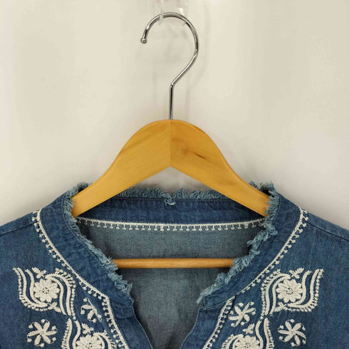 Natural vintage goa 刺繍 バンドカラーデニムシャツ レディース F