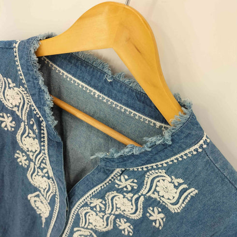 Natural vintage goa 刺繍 バンドカラーデニムシャツ レディース F