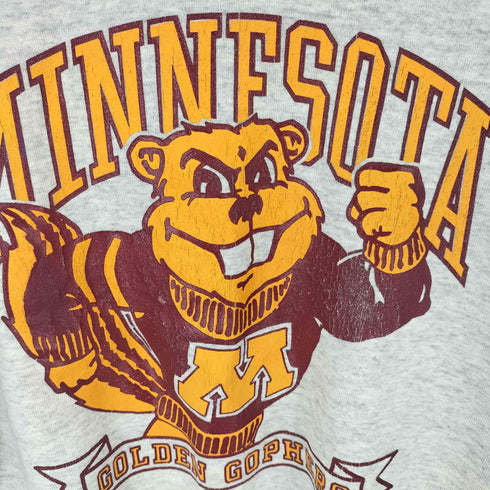 ジャージーズ JERZEES 80S USA製 カレッジプリントラグランスウェット Goldy Gopher ゴールデン ゴーファーズ マスコット 霜降りグレー メンズ JPN:M