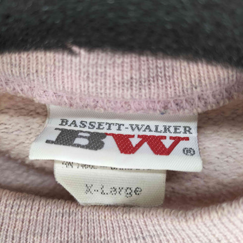 ビーダブルスポーツ BW SPORT BASSETT WALKER 80-90S USA製 カレッジプリントラグランスウェット 霜降りピンク メンズ JPN:XL