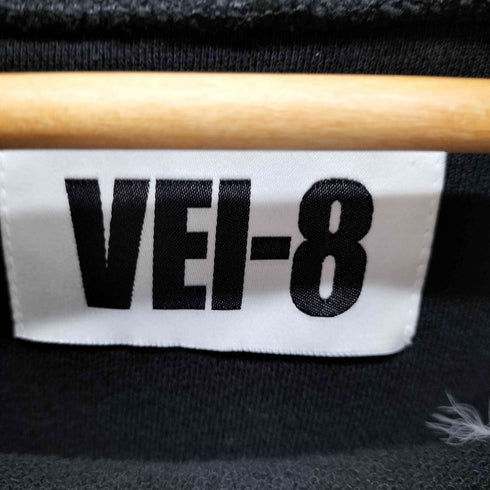 VEI 8 カットオフスリーブメッセージ刺繍パーカー ダメージ加工 韓国 ストリート メンズ FREE