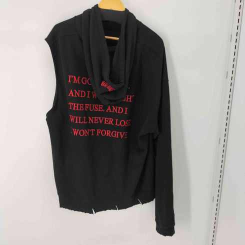 VEI 8 カットオフスリーブメッセージ刺繍パーカー ダメージ加工 韓国 ストリート メンズ FREE