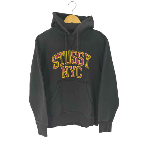 ステューシー Stussy 90S 紺タグ Old STUSSY オールドステューシー NYC プルオーバーパーカー フェードブラック ワッペン 前Vガゼット メンズ JPN:M
