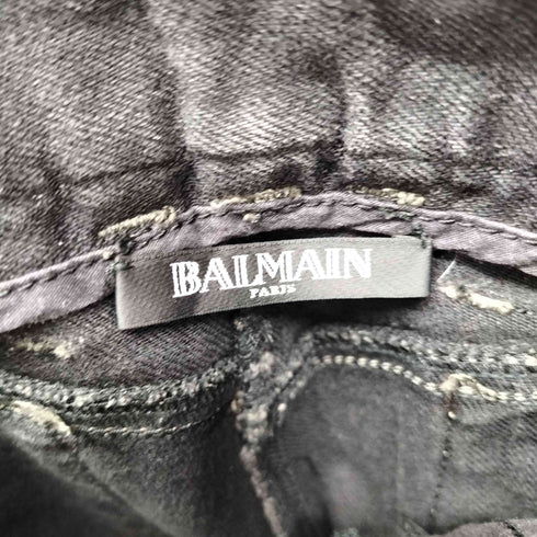 バルマンパリ BALMAIN PARIS バイカーデニムパンツ ブラックデニム バイカーパンツ 裾ジップ 金ジップ レディース JPN:34