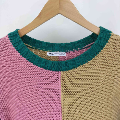 ザラ ZARA カラーブロック コットン クルーネック ニット セーター メンズ S-M