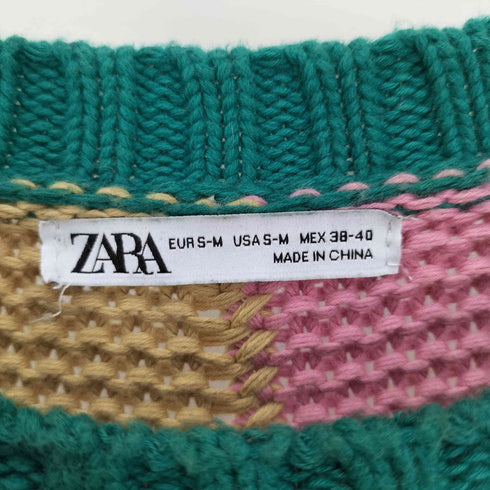 ザラ ZARA カラーブロック コットン クルーネック ニット セーター メンズ S-M