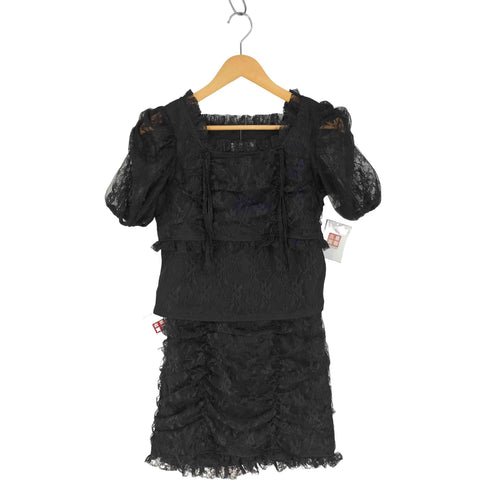 バブルス BUBBLES レースギャザークロップドブラウス レースギャザースカパン レディース F/M