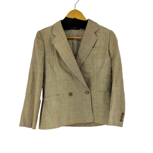 ブルックスブラザーズ BROOKS BROTHERS 90-00S リネン混 チェックダブルテーラードジャケット レディース 9A3