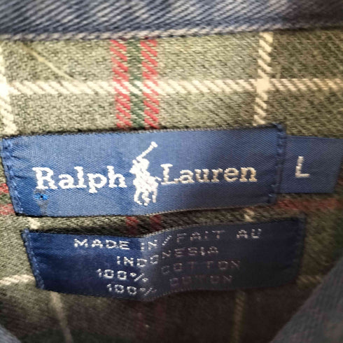 ラルフローレン RALPH LAUREN 裏地チェック 切替 ポニー刺繍 ポケット BD 長袖シャツ メンズ JPN:L
