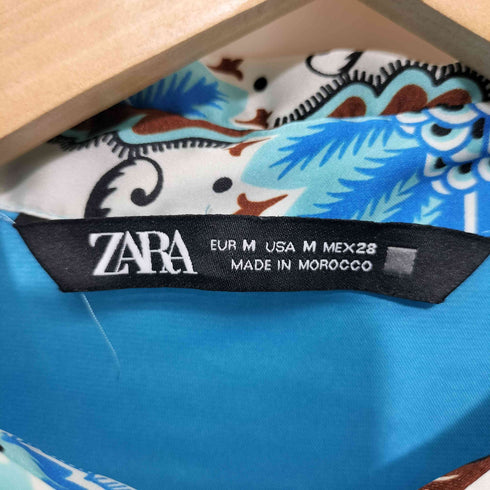 ザラ ZARA フラワープリント シルクライク長袖シャツ レディース M