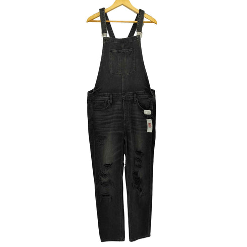 アメリカンイーグルアウトフィッターズ AMERICAN EAGLE OUTFITTERS TOMGIRL OVERALL ブラックデニム ダメージオーバーオール レディース L