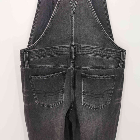 アメリカンイーグルアウトフィッターズ AMERICAN EAGLE OUTFITTERS TOMGIRL OVERALL ブラックデニム ダメージオーバーオール レディース L