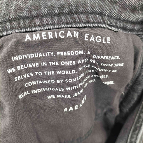 アメリカンイーグルアウトフィッターズ AMERICAN EAGLE OUTFITTERS TOMGIRL OVERALL ブラックデニム ダメージオーバーオール レディース L