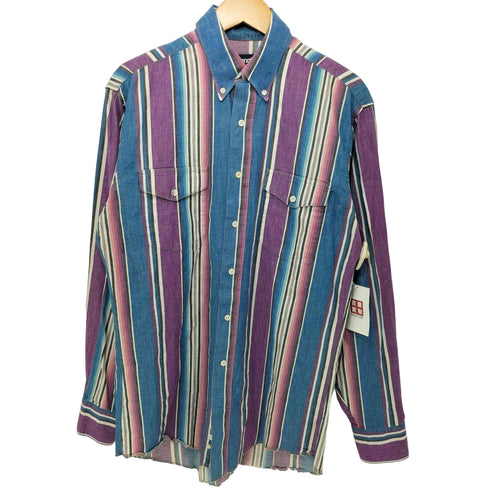 ラングラー Wrangler ストライプ柄 マルチカラー ボタンダウン ロングスリーブシャツ ウエスタンシャツ メンズ import:XL