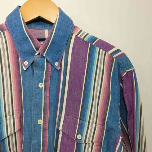 ラングラー Wrangler ストライプ柄 マルチカラー ボタンダウン ロングスリーブシャツ ウエスタンシャツ メンズ import:XL
