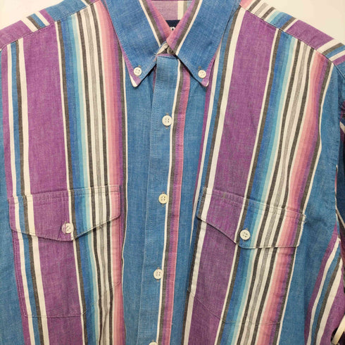 ラングラー Wrangler ストライプ柄 マルチカラー ボタンダウン ロングスリーブシャツ ウエスタンシャツ メンズ import:XL