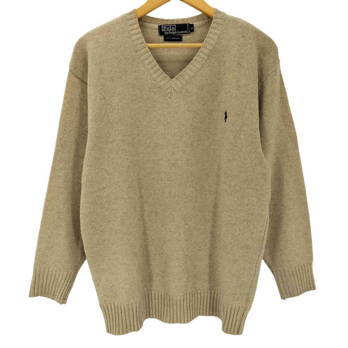 ポロバイラルフローレン Polo by RALPH LAUREN 90s ポニー刺しゅう Vネック ウールニット メンズ L