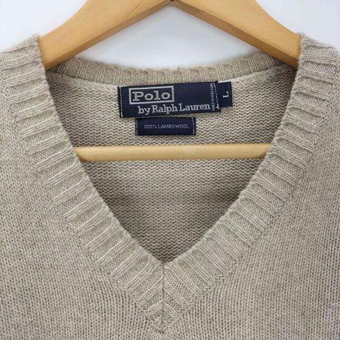 ポロバイラルフローレン Polo by RALPH LAUREN 90s ポニー刺しゅう Vネック ウールニット メンズ L