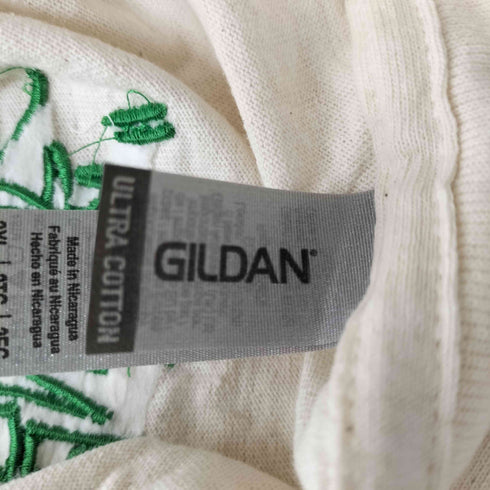 ギルダン GILDAN アイボリーカラー両面刺繍デザインクルーネックTシャツ メンズ 2XL