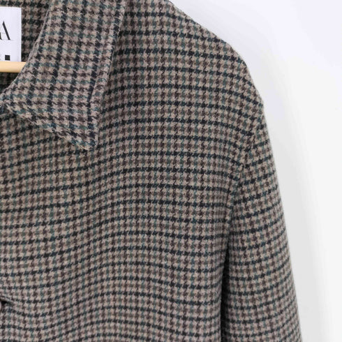 ザラ ZARA 千鳥格子柄 ウールポリ ステンカラーコート メンズ import:L